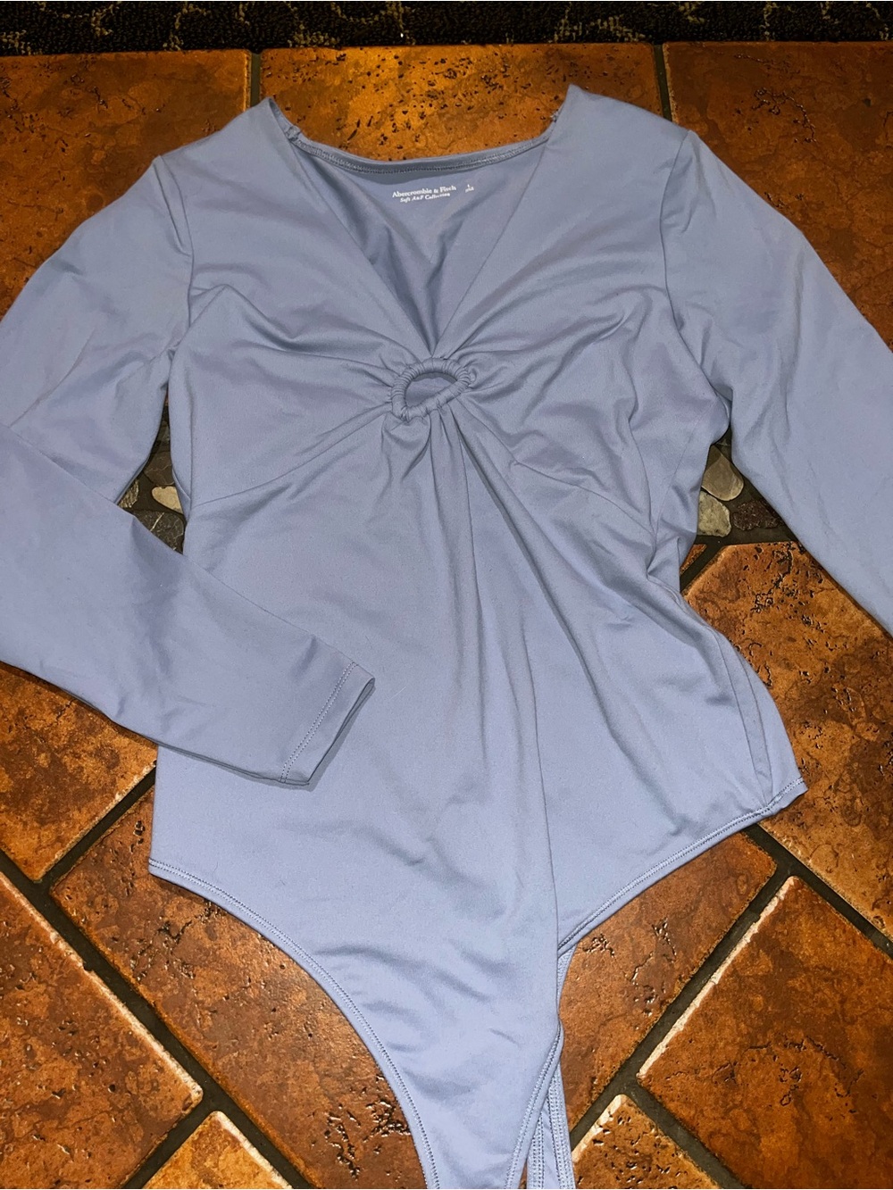 Abercrombie & Fitch Periwinkle Long Sleeve Twist-Ring Bodysuit